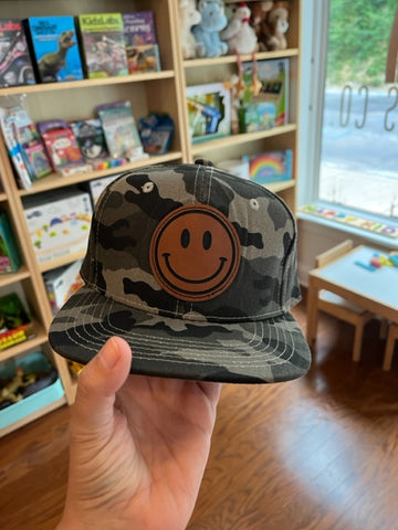 Smiley Patch Hat~ Charcoal Camo Snapback