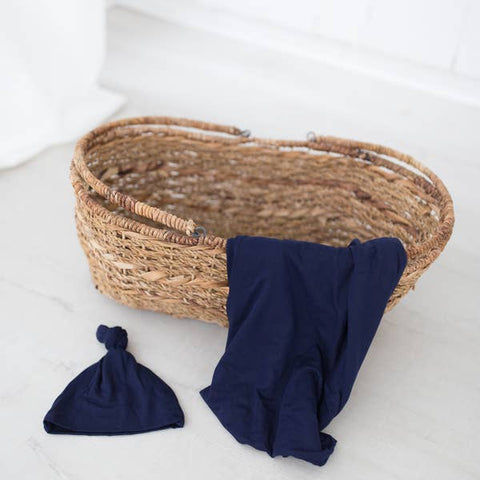 Newborn Swaddle + Knot Hat Set in Navy