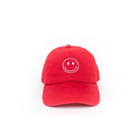 Smiley Face Embroidered Hat Red