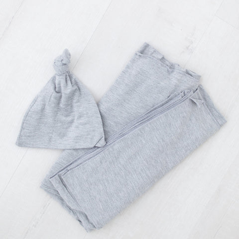 Newborn Swaddle + Knot Hat Set in Gray
