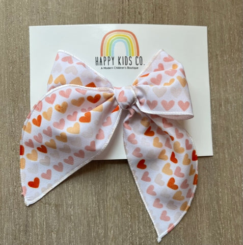 Peach Ombre Hearts Hand Tied Bow