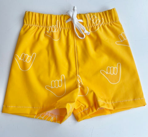 Shaka Yellow Retro Swim Board Shorts